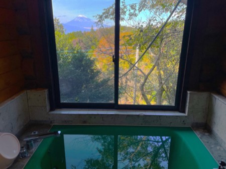 世界遺産の富士山を望む浴室