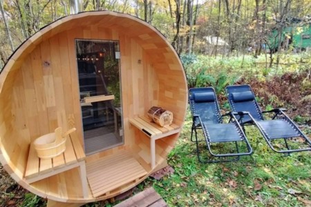 バレルサウナ薪ストーブでしっかりと温まる