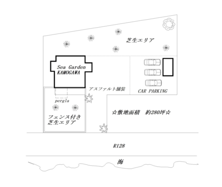 約270坪の敷地の配置図