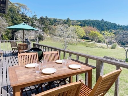 豊かな自然を見ながらウッドデッキでBBQ