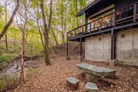 裏庭：小川が流れています。