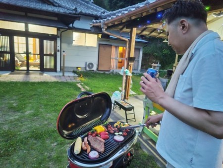 お庭でBBQ