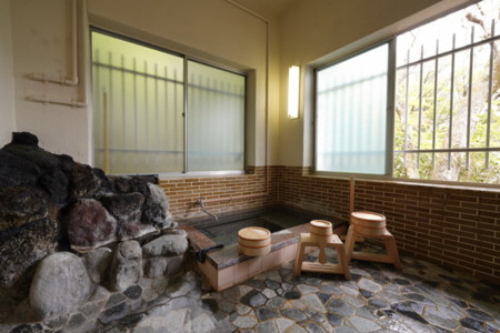窓を開けると半露天風呂に