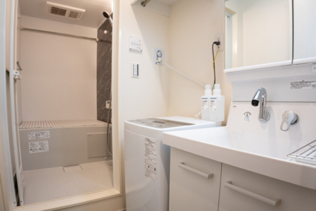 洗面所。洗濯機もあり便利に利用できます