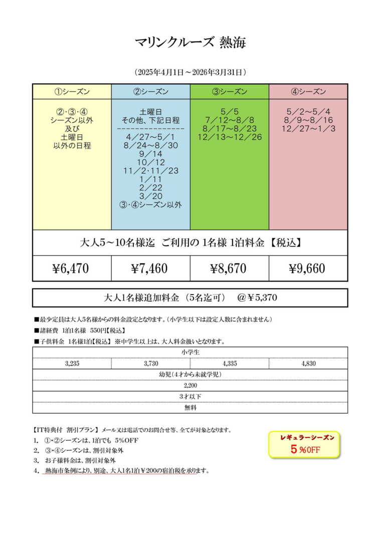 貸別荘 マリンクルーズ熱海の宿泊料金