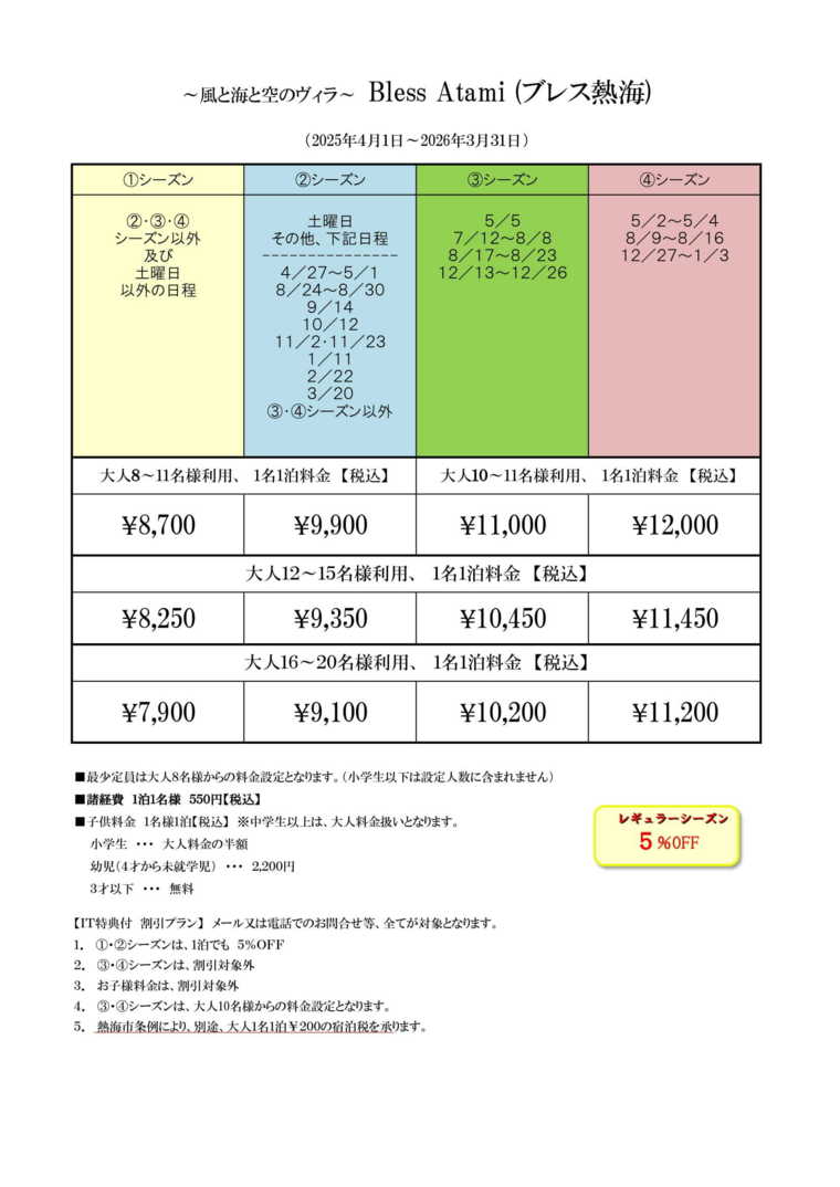 ～風と海と空のヴィラ～Bless Atamiブレス熱海（旧ブリリアント熱海）の宿泊料金