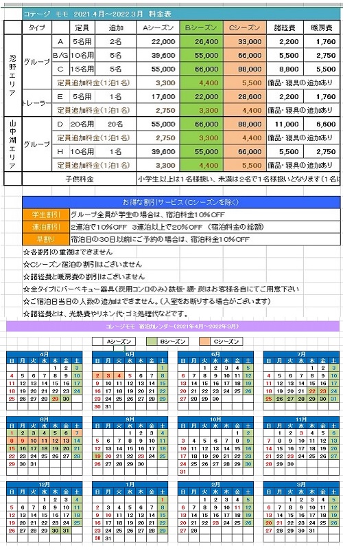 コテージ モモの宿泊料金