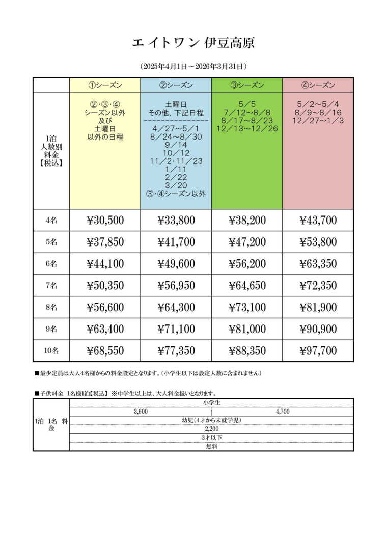 エイトワン伊豆高原の宿泊料金