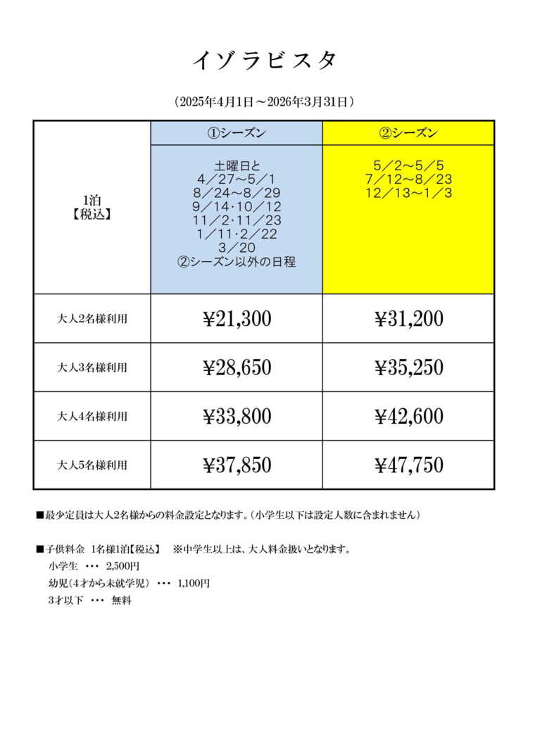 イゾラビスタ伊豆の宿泊料金