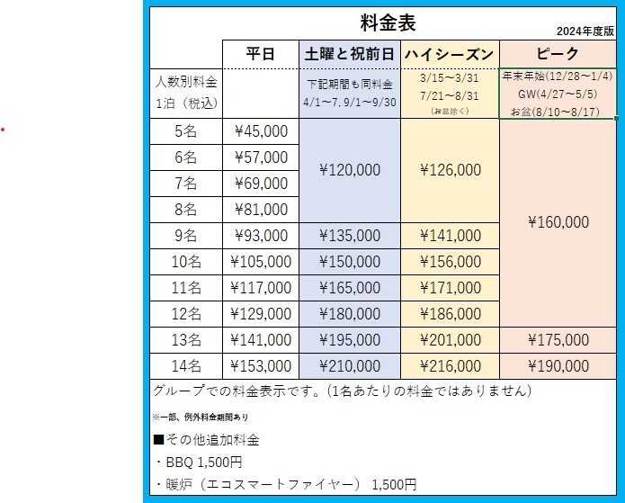 けやき坂の宿泊料金