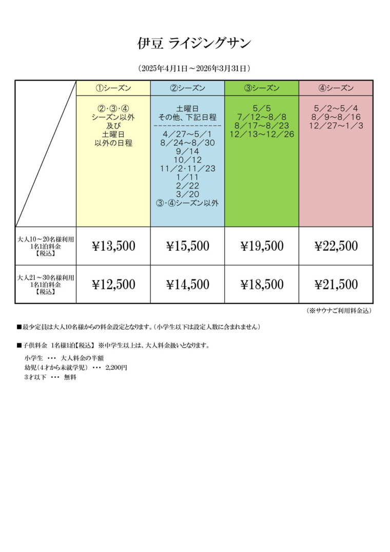伊豆ライジングサンの宿泊料金