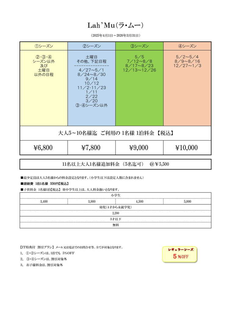 伊豆ラムーの宿泊料金