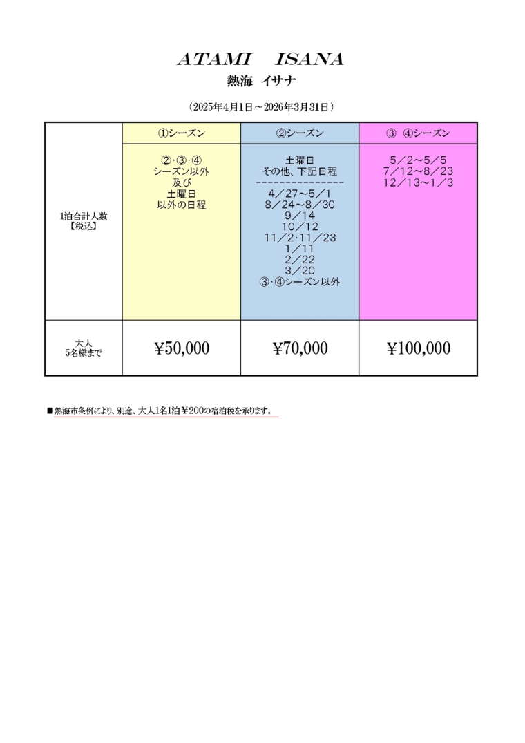 料金表