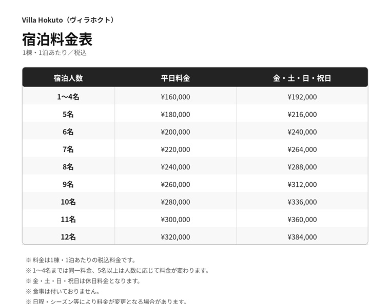 料金表